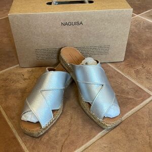 Naguisa Balamo silver leather espadrille flats. Size 8. New in box.